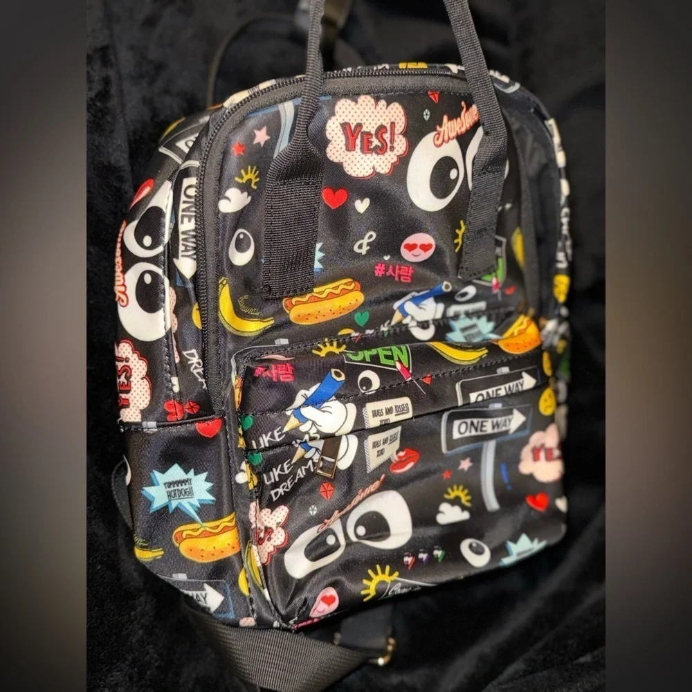 Black Graphic Pop Art Bag with Cartoon Elements